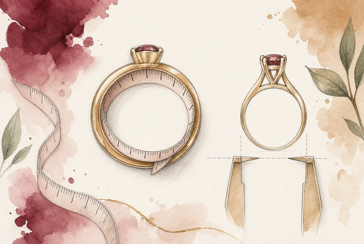 Miss den Innenumfang eines gut sitzenden Rings möglichst genau. Schon wenige Millimeter verändern die passende Größe.